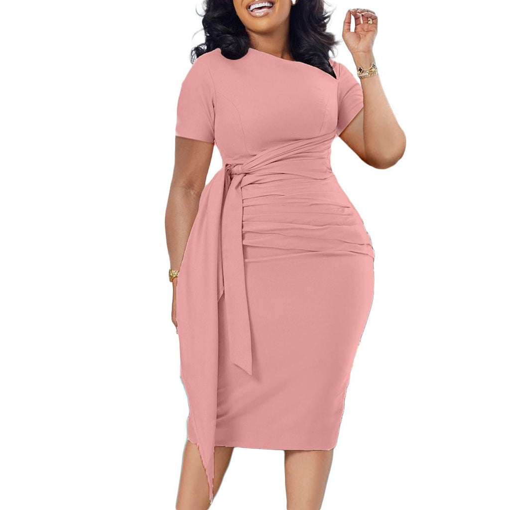 D3210 African foreign trade women's clothing summer new short sleeve fashion pleated elegant lace-up oblique collar European and American dress - F.MarketRed / SF.MarketSD3210 African foreign trade women's clothing summer new short sleeve fashion pleated elegant lace-up oblique collar European and American dressD3210 African foreign trade women's clothing summer new short sleeve fashion pleated elegant lace-up oblique collar European and American dress