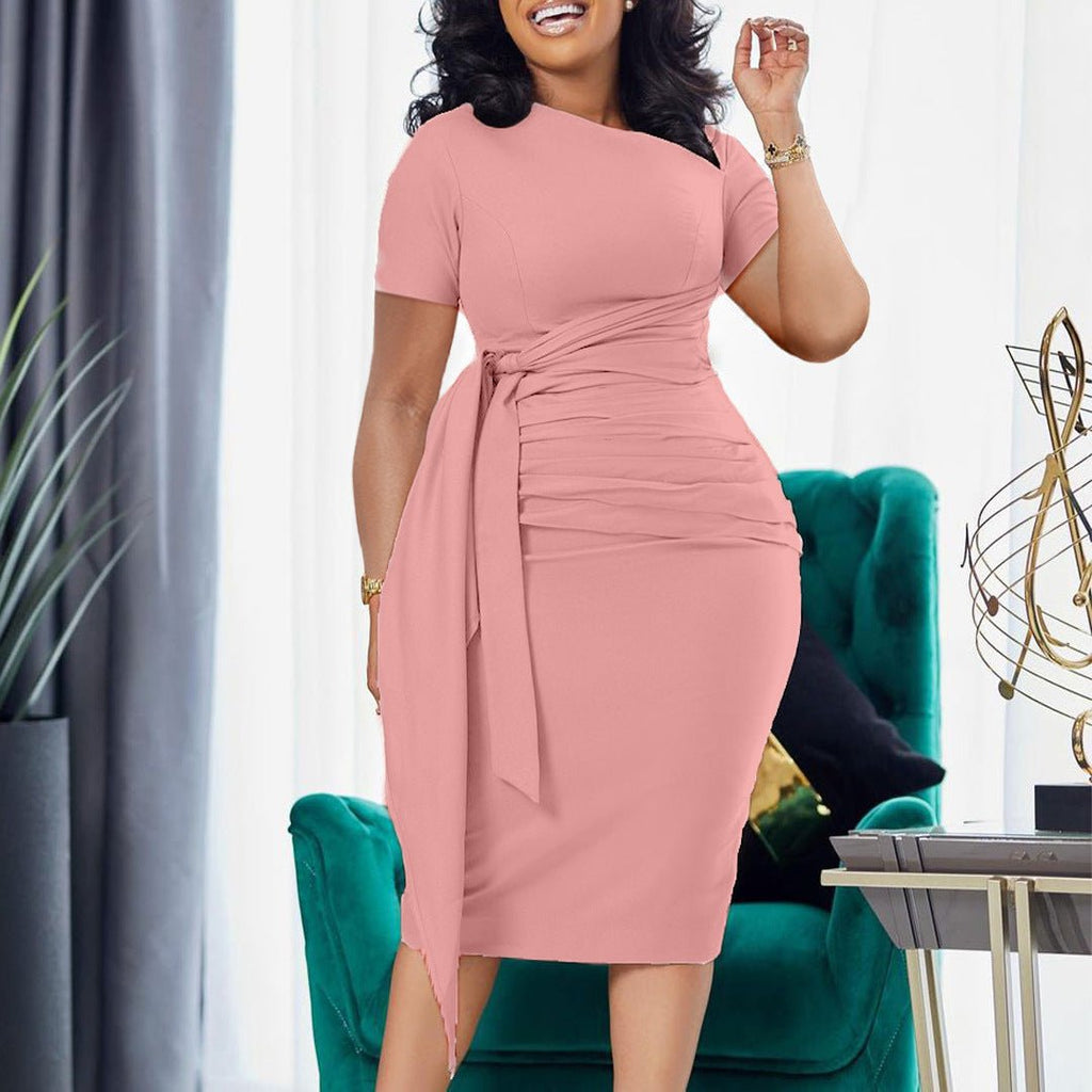 D3210 African foreign trade women's clothing summer new short sleeve fashion pleated elegant lace-up oblique collar European and American dress - F.MarketRed / SF.MarketSD3210 African foreign trade women's clothing summer new short sleeve fashion pleated elegant lace-up oblique collar European and American dressD3210 African foreign trade women's clothing summer new short sleeve fashion pleated elegant lace-up oblique collar European and American dress