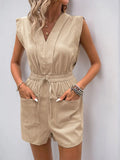 Drawstring V-Neck Sleeveless Romper - F.MarketE03916F3A4DD43C886416DB031569F8DeproloXLDrawstring V-Neck Sleeveless RomperDrawstring V-Neck Sleeveless Romper