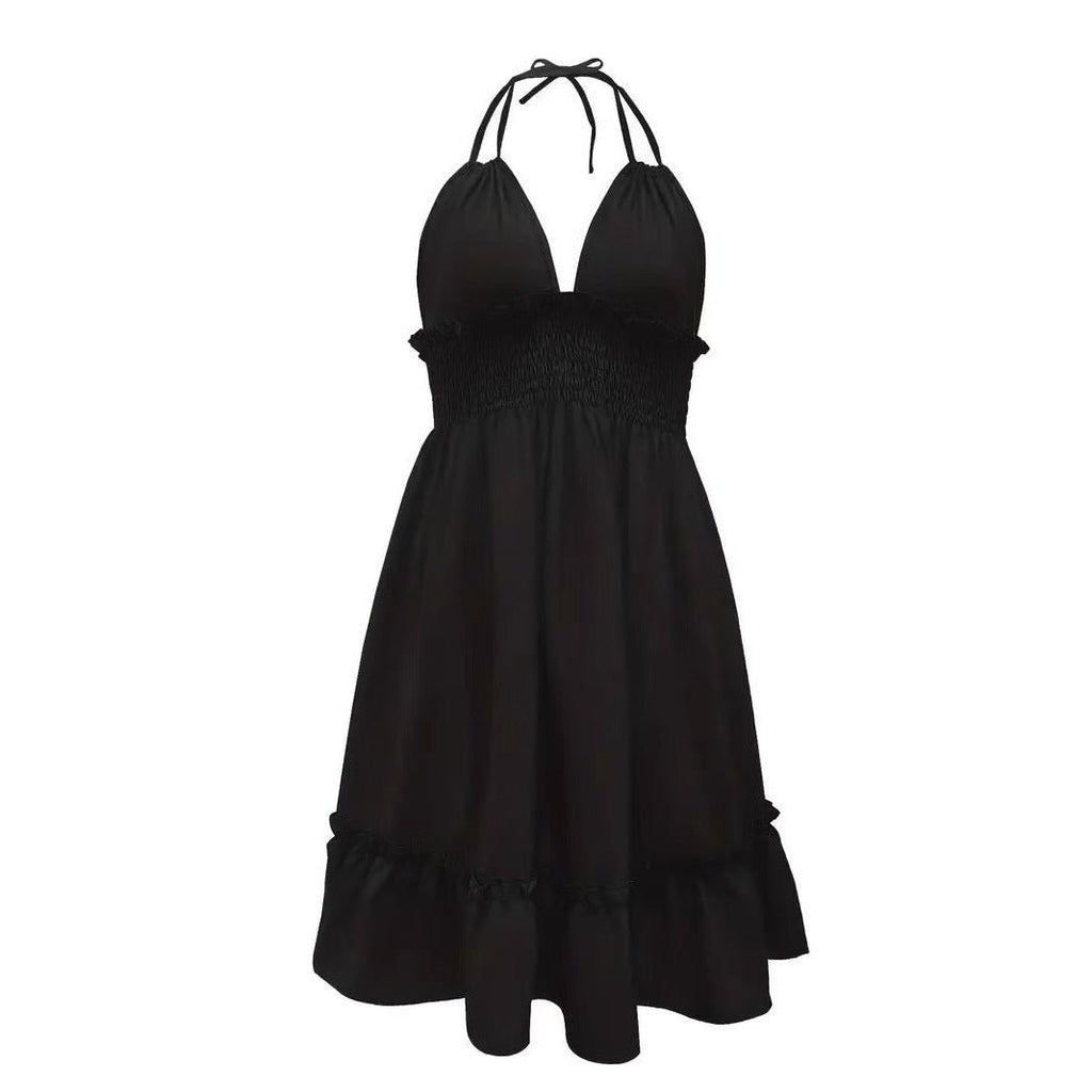 European and American Amazon Cross-Border Popular Women's Clothing Deep V Rope Suspender Parallel Pleated Sexy Dress Beach Degree - F.MarketOlive green / SF.MarketSEuropean and American Amazon Cross-Border Popular Women's Clothing Deep V Rope Suspender Parallel Pleated Sexy Dress Beach DegreeEuropean and American Amazon Cross-Border Popular Women's Clothing Deep V Rope Suspender Parallel Pleated Sexy Dress Beach Degree