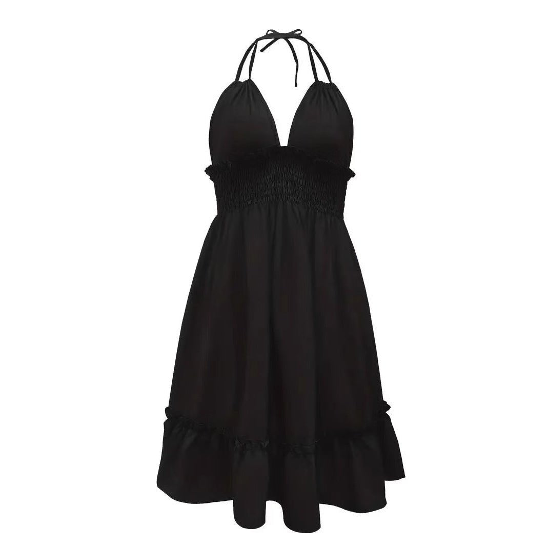 European and American Amazon Cross-Border Popular Women's Clothing Deep V Rope Suspender Parallel Pleated Sexy Dress Beach Degree - F.MarketOlive green / SF.MarketSEuropean and American Amazon Cross-Border Popular Women's Clothing Deep V Rope Suspender Parallel Pleated Sexy Dress Beach DegreeEuropean and American Amazon Cross-Border Popular Women's Clothing Deep V Rope Suspender Parallel Pleated Sexy Dress Beach Degree