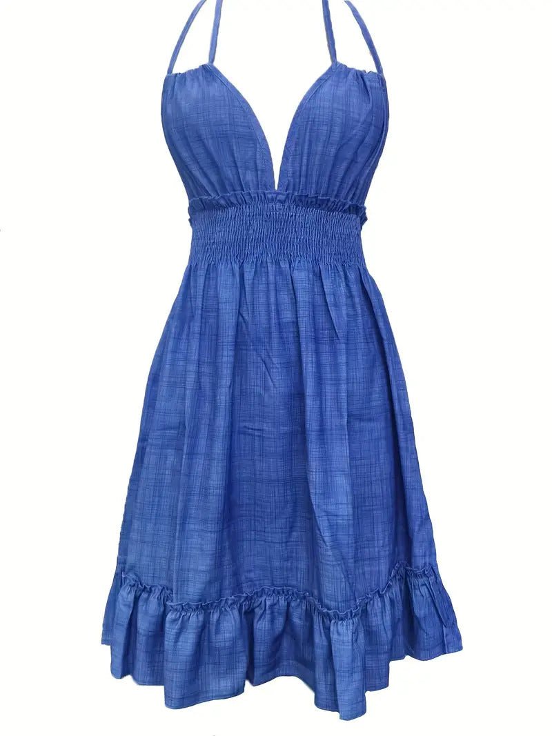 European and American Amazon Cross-Border Popular Women's Clothing Deep V Rope Suspender Parallel Pleated Sexy Dress Beach Degree - F.MarketOlive green / SF.MarketSEuropean and American Amazon Cross-Border Popular Women's Clothing Deep V Rope Suspender Parallel Pleated Sexy Dress Beach DegreeEuropean and American Amazon Cross-Border Popular Women's Clothing Deep V Rope Suspender Parallel Pleated Sexy Dress Beach Degree