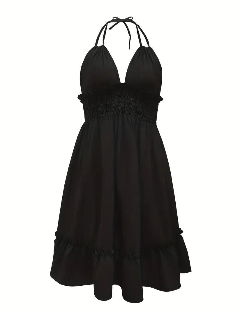 European and American Amazon Cross-Border Popular Women's Clothing Deep V Rope Suspender Parallel Pleated Sexy Dress Beach Degree - F.MarketOlive green / SF.MarketSEuropean and American Amazon Cross-Border Popular Women's Clothing Deep V Rope Suspender Parallel Pleated Sexy Dress Beach DegreeEuropean and American Amazon Cross-Border Popular Women's Clothing Deep V Rope Suspender Parallel Pleated Sexy Dress Beach Degree