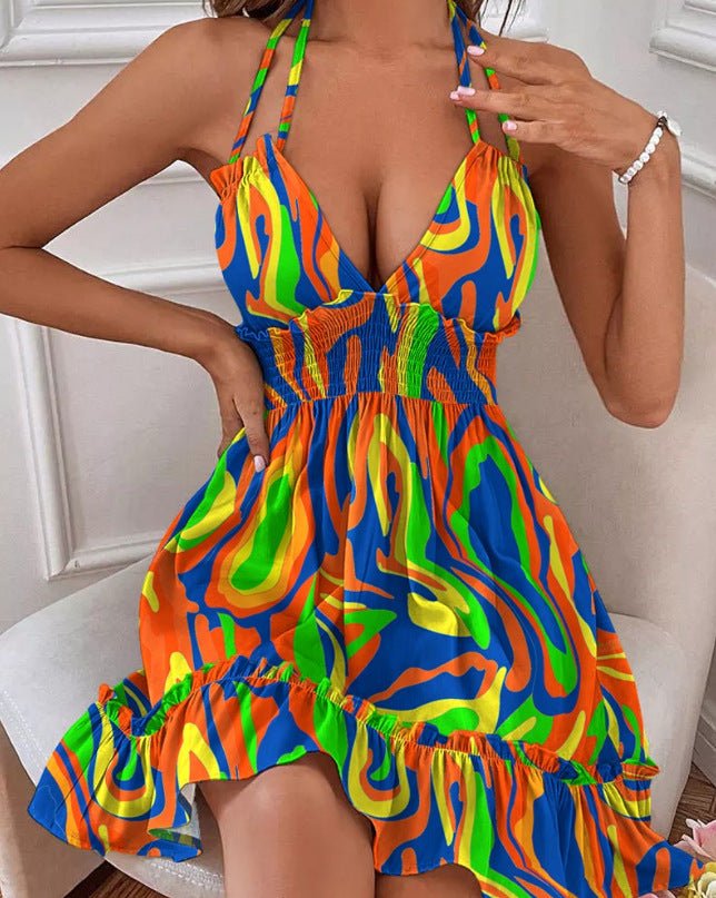 European and American Amazon Cross-Border Popular Women's Clothing Deep V Rope Suspender Parallel Pleated Sexy Dress Beach Degree - F.MarketColor 2 / SF.MarketSEuropean and American Amazon Cross-Border Popular Women's Clothing Deep V Rope Suspender Parallel Pleated Sexy Dress Beach DegreeEuropean and American Amazon Cross-Border Popular Women's Clothing Deep V Rope Suspender Parallel Pleated Sexy Dress Beach Degree