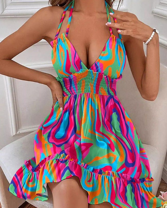 European and American Amazon Cross-Border Popular Women's Clothing Deep V Rope Suspender Parallel Pleated Sexy Dress Beach Degree - F.MarketColor 1 / SF.MarketSEuropean and American Amazon Cross-Border Popular Women's Clothing Deep V Rope Suspender Parallel Pleated Sexy Dress Beach DegreeEuropean and American Amazon Cross-Border Popular Women's Clothing Deep V Rope Suspender Parallel Pleated Sexy Dress Beach Degree