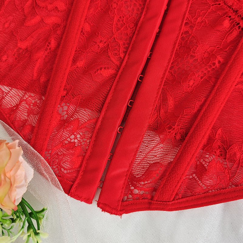 European and American Style Sexy Lace Mesh Square Collar Long-Sleeved T-Shirt Women's Hot Girl Stretch Slim-Fit Slimming Short Top - F.MarketRed (with steel ring and no breast pad) / SF.MarketSEuropean and American Style Sexy Lace Mesh Square Collar Long-Sleeved T-Shirt Women's Hot Girl Stretch Slim-Fit Slimming Short TopEuropean and American Style Sexy Lace Mesh Square Collar Long-Sleeved T-Shirt Women's Hot Girl Stretch Slim-Fit Slimming Short Top