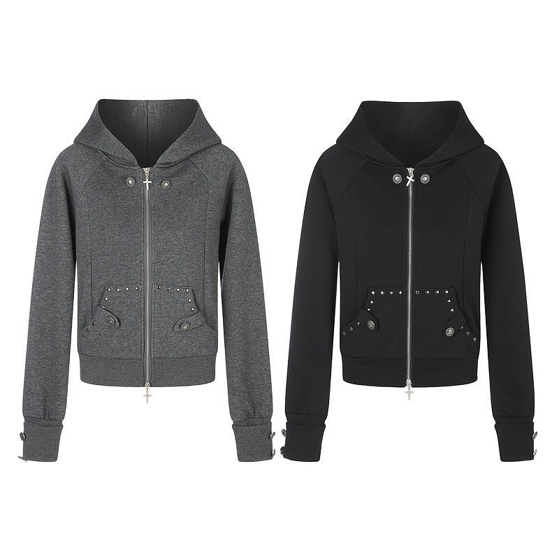 Grey nail style double bag hooded sweatshirt with cross zipper jacket - F.MarketB7F548D8333040BB88D8CC17CE740E8EeproloSGrey nail style double bag hooded sweatshirt with cross zipper jacketGrey nail style double bag hooded sweatshirt with cross zipper jacket