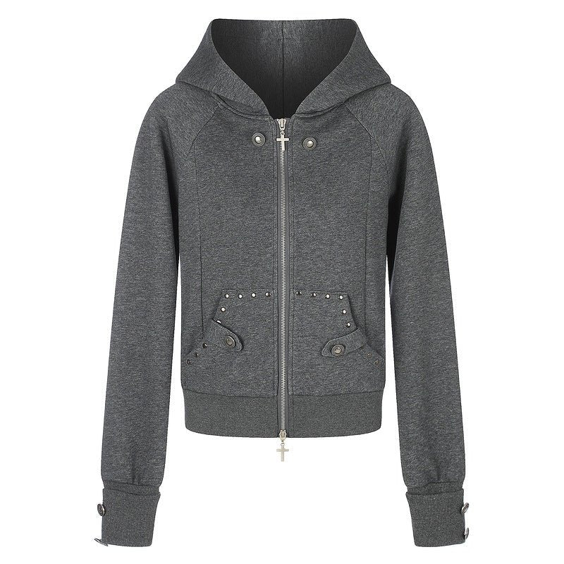 Grey nail style double bag hooded sweatshirt with cross zipper jacket - F.MarketF42E2C1AF2514C239F0DB1CF9497E301eproloSGrey nail style double bag hooded sweatshirt with cross zipper jacketGrey nail style double bag hooded sweatshirt with cross zipper jacket