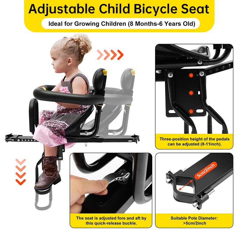 Heavy Duty Front Bicycle Child Seat - Supports 35kg - Adjustable Kids Bike Seat with 3-Point Safety Belt & Non-Slip Pedals - F.MarketBDF03A6543E5484BA659B115DC04AE11eproloHeavy Duty Front Bicycle Child Seat - Supports 35kg - Adjustable Kids Bike Seat with 3-Point Safety Belt & Non-Slip PedalsHeavy Duty Front Bicycle Child Seat - Supports 35kg - Adjustable Kids Bike Seat with 3-Point Safety Belt & Non-Slip Pedals