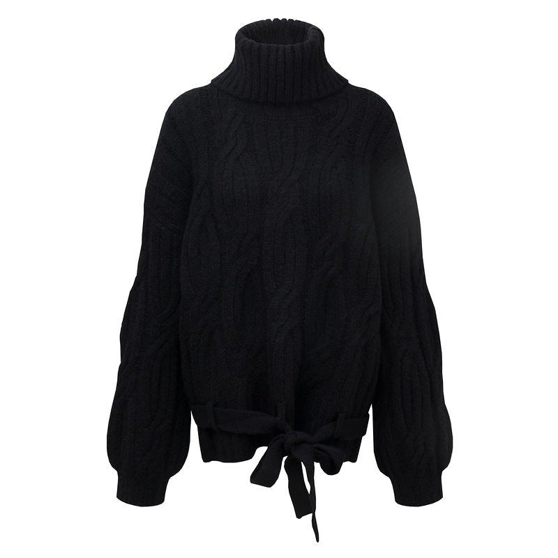 High neck twisted flower hem tied with a headband thick sweater - F.MarketAEEE21E26E814A408C159D5356F4AE41eproloSHigh neck twisted flower hem tied with a headband thick sweaterHigh neck twisted flower hem tied with a headband thick sweater