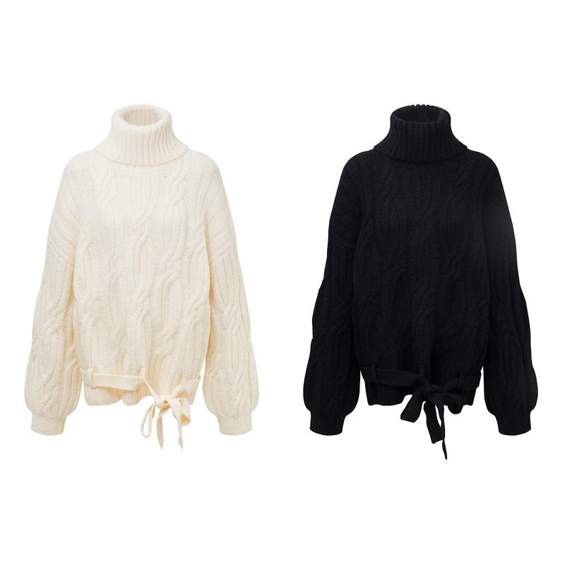 High neck twisted flower hem tied with a headband thick sweater - F.MarketAEEE21E26E814A408C159D5356F4AE41eproloSHigh neck twisted flower hem tied with a headband thick sweaterHigh neck twisted flower hem tied with a headband thick sweater