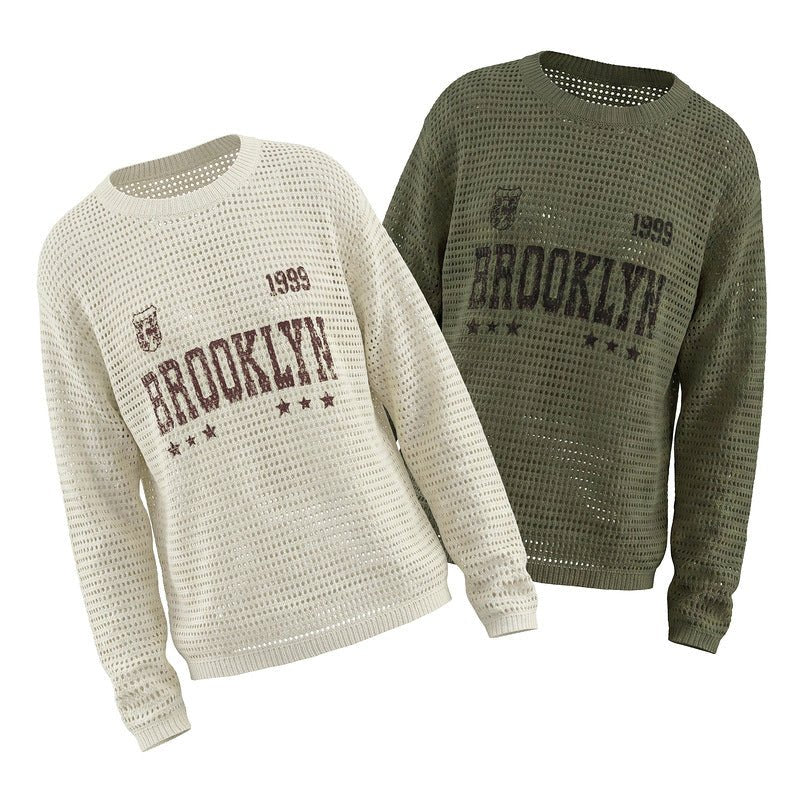 Hollow knit round neck sweater with retro letters - F.Market6998E956CB2A4F19951254EF2EED0E65eproloSHollow knit round neck sweater with retro lettersHollow knit round neck sweater with retro letters