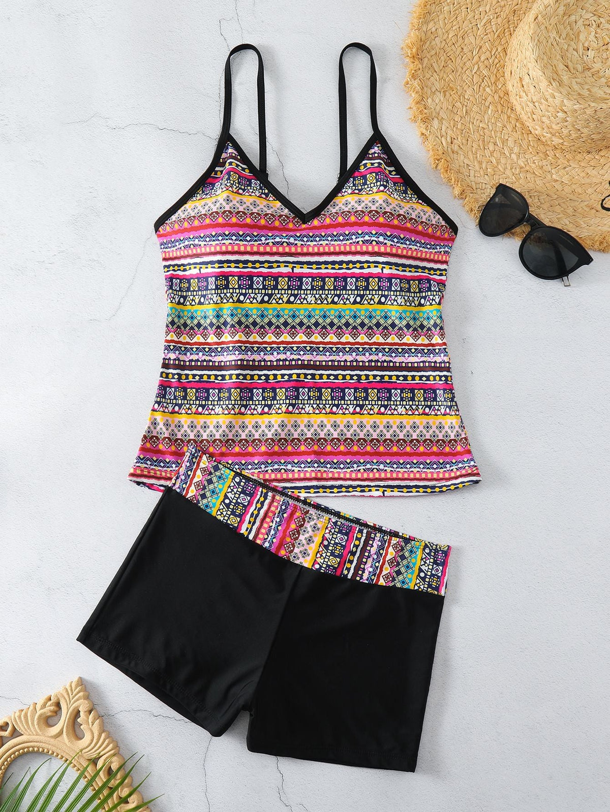 Huludao swimsuit new European and American tangini sling top boxer striped shorts Conservative split swimsuit - F.MarketPink / SF.MarketSHuludao swimsuit new European and American tangini sling top boxer striped shorts Conservative split swimsuitHuludao swimsuit new European and American tangini sling top boxer striped shorts Conservative split swimsuit
