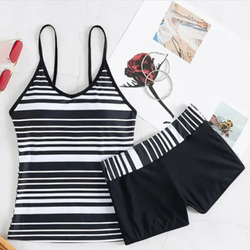 Huludao swimsuit new European and American tangini sling top boxer striped shorts Conservative split swimsuit - F.MarketBlack and White / SF.MarketSHuludao swimsuit new European and American tangini sling top boxer striped shorts Conservative split swimsuitHuludao swimsuit new European and American tangini sling top boxer striped shorts Conservative split swimsuit