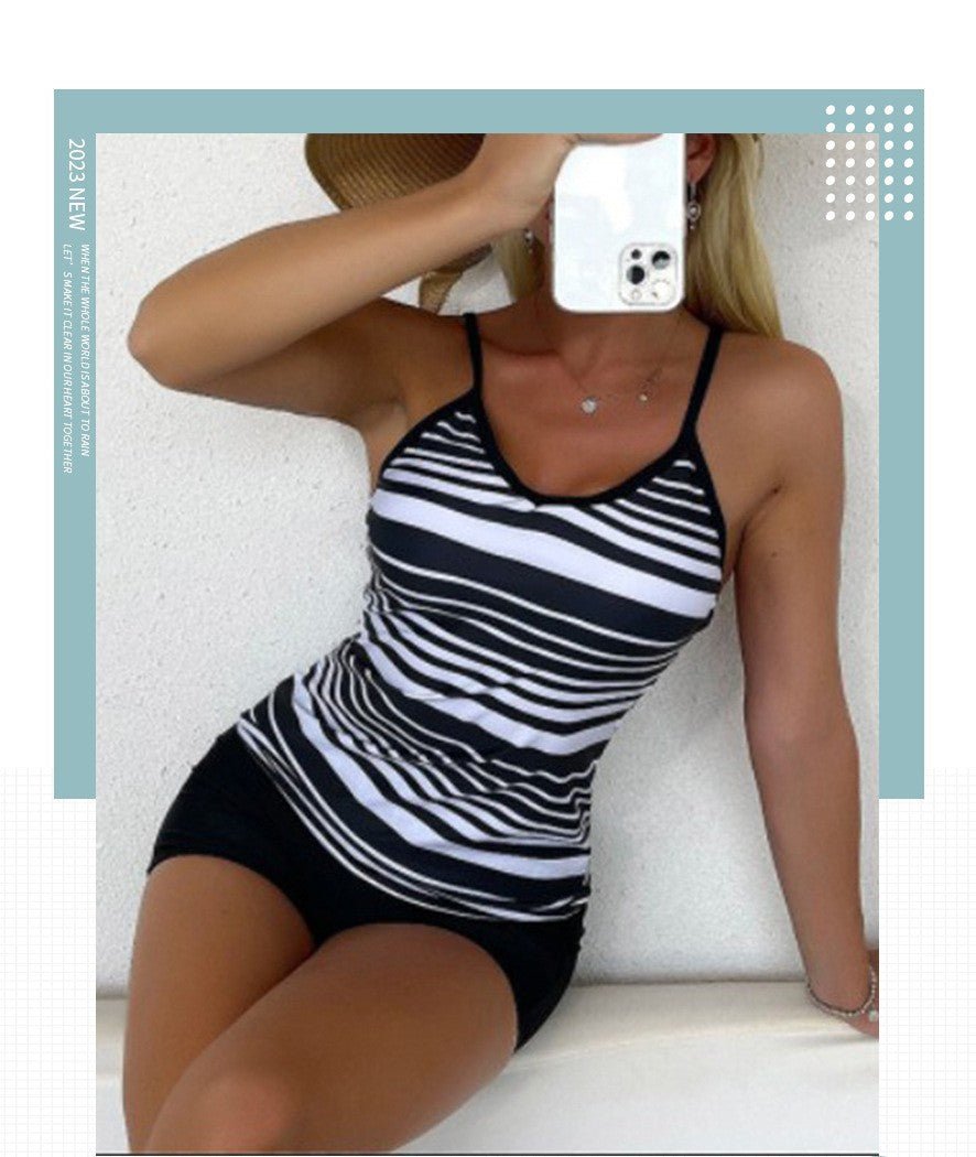 Huludao swimsuit new European and American tangini sling top boxer striped shorts Conservative split swimsuit - F.MarketBlack and White / SF.MarketSHuludao swimsuit new European and American tangini sling top boxer striped shorts Conservative split swimsuitHuludao swimsuit new European and American tangini sling top boxer striped shorts Conservative split swimsuit