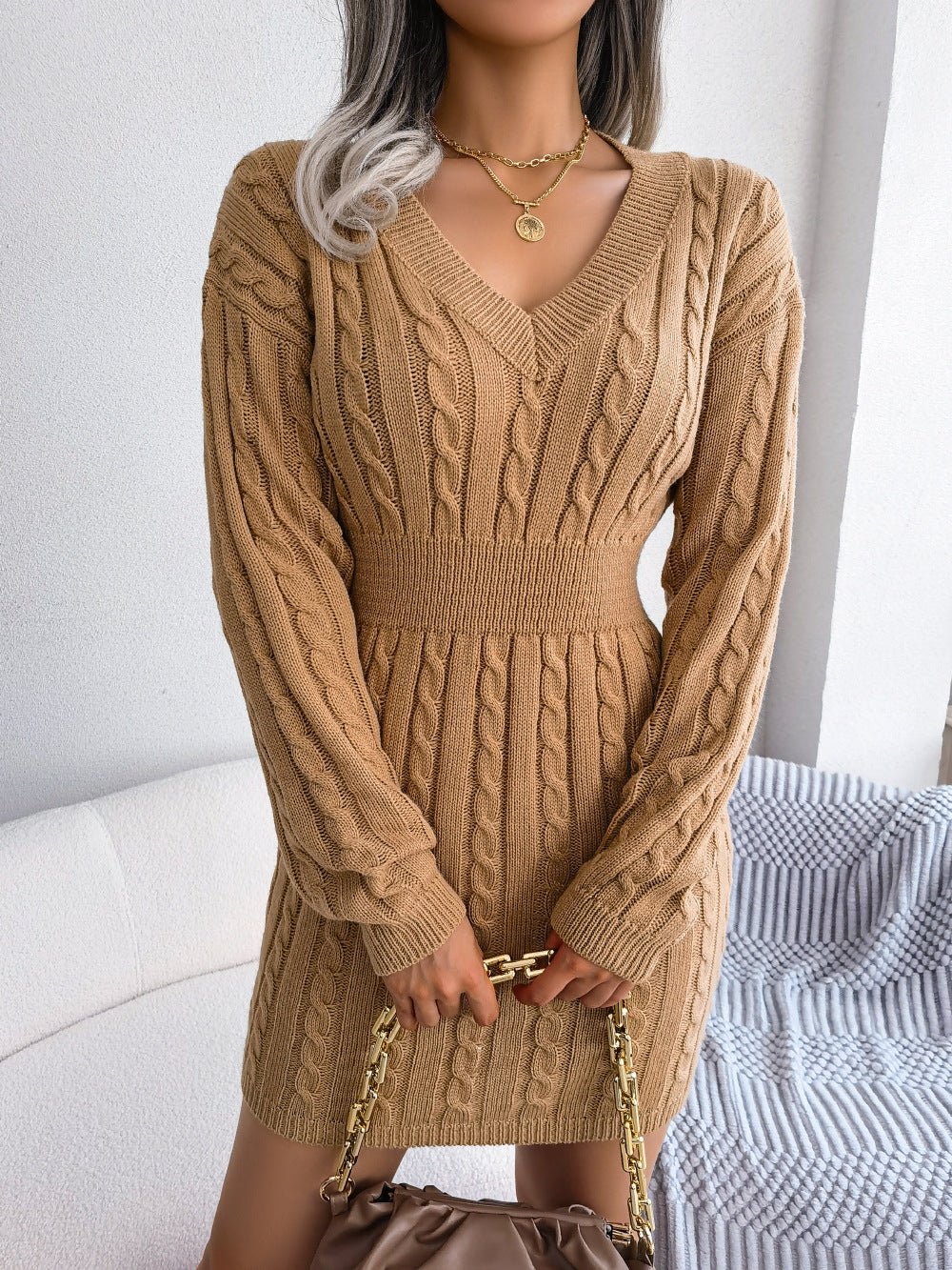 Ins Style Real Shot Autumn and Winter European and American Fashion Waist Twist Hip Dress Sweater Skirt Amazon Cross-Border Women's Clothing - F.MarketAmazon good quality, rest assured to promote / SF.MarketSIns Style Real Shot Autumn and Winter European and American Fashion Waist Twist Hip Dress Sweater Skirt Amazon Cross-Border Women's ClothingIns Style Real Shot Autumn and Winter European and American Fashion Waist Twist Hip Dress Sweater Skirt Amazon Cross-Border Women's Clothing