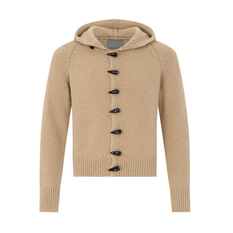 Knitted jacket with hat single row cow horn button short cardigan sweater - F.Market64D5294796484D2E9D40282C911A07BEeproloSKnitted jacket with hat single row cow horn button short cardigan sweaterKnitted jacket with hat single row cow horn button short cardigan sweater