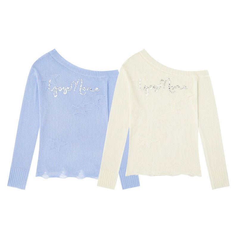 Light blue off shoulder knitted top with long sleeves - F.MarketDC8927A8C480440D9BBB32424640FB2FeproloSLight blue off shoulder knitted top with long sleevesLight blue off shoulder knitted top with long sleeves