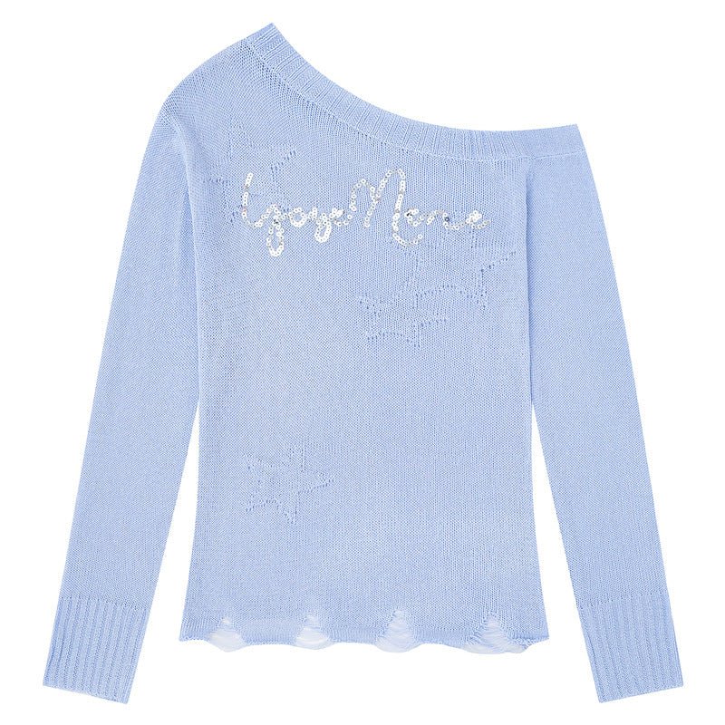 Light blue off shoulder knitted top with long sleeves - F.MarketDC8927A8C480440D9BBB32424640FB2FeproloSLight blue off shoulder knitted top with long sleevesLight blue off shoulder knitted top with long sleeves