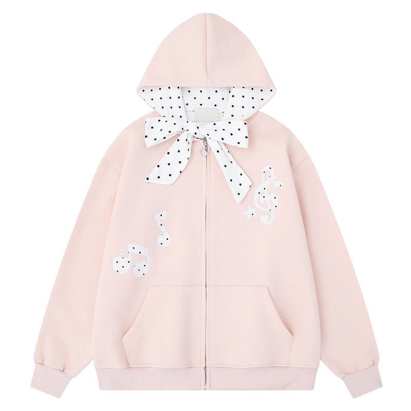 Light grey hooded zipper sweatshirt jacket with bow tie - F.Market549A3C2E0FC141F4B7F188CBF5037EADeproloSLight grey hooded zipper sweatshirt jacket with bow tieLight grey hooded zipper sweatshirt jacket with bow tie