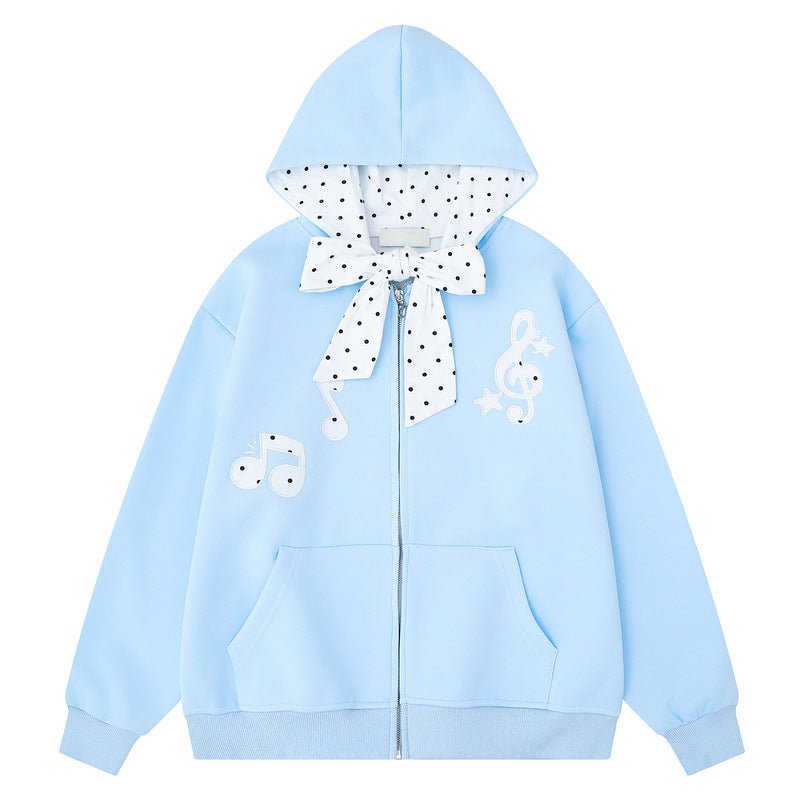 Light grey hooded zipper sweatshirt jacket with bow tie - F.Market549A3C2E0FC141F4B7F188CBF5037EADeproloSLight grey hooded zipper sweatshirt jacket with bow tieLight grey hooded zipper sweatshirt jacket with bow tie