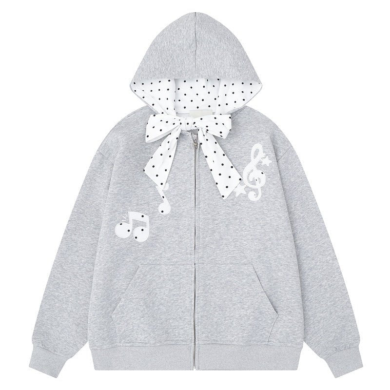 Light grey hooded zipper sweatshirt jacket with bow tie - F.Market8C172D95097E4E43A7C80CB63B8B4AE1eproloSLight grey hooded zipper sweatshirt jacket with bow tieLight grey hooded zipper sweatshirt jacket with bow tie