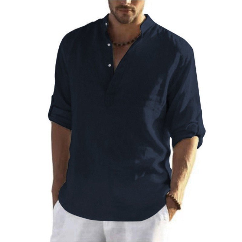 Men's Loose Fit Stand Collar Half-Open Shirt Solid Color Long Sleeve Cotton Top Big Size Shirt - F.Market5D48688E5B7C4F2ABCED1C799EAB48C3eproloSMen's Loose Fit Stand Collar Half-Open Shirt Solid Color Long Sleeve Cotton Top Big Size ShirtMen's Loose Fit Stand Collar Half-Open Shirt Solid Color Long Sleeve Cotton Top Big Size Shirt