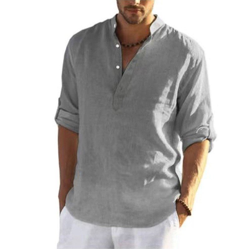 Men's Loose Fit Stand Collar Half-Open Shirt Solid Color Long Sleeve Cotton Top Big Size Shirt - F.Market5B03CD770A614622AF1E939C993F692BeproloSMen's Loose Fit Stand Collar Half-Open Shirt Solid Color Long Sleeve Cotton Top Big Size ShirtMen's Loose Fit Stand Collar Half-Open Shirt Solid Color Long Sleeve Cotton Top Big Size Shirt