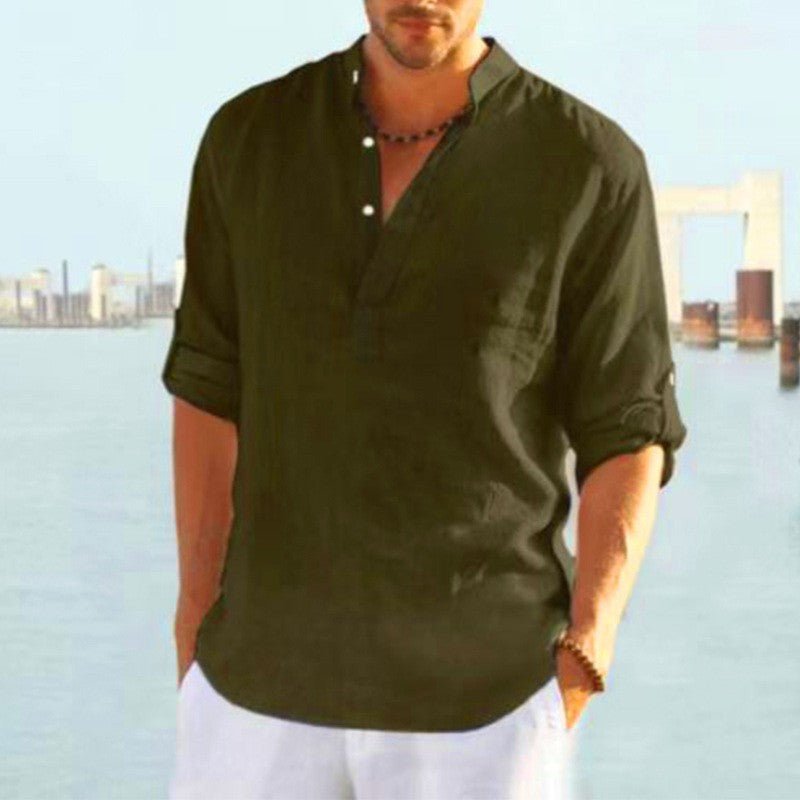 Men's Loose Fit Stand Collar Half-Open Shirt Solid Color Long Sleeve Cotton Top Big Size Shirt - F.MarketCF982A837BF548F1BD0E0057377CC4A8eproloSMen's Loose Fit Stand Collar Half-Open Shirt Solid Color Long Sleeve Cotton Top Big Size ShirtMen's Loose Fit Stand Collar Half-Open Shirt Solid Color Long Sleeve Cotton Top Big Size Shirt