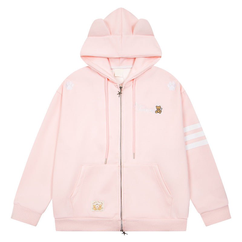 Pink teddy bear embroidered three bar cardigan sweatshirt - F.Market37D2548ADAAC4EE18801D748E44F30CAeproloSPink teddy bear embroidered three bar cardigan sweatshirtPink teddy bear embroidered three bar cardigan sweatshirt