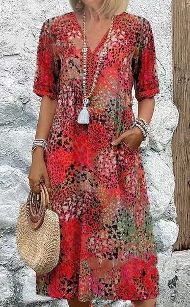 Pocket Long Dress with Lace Trim V-Neck Short Sleeve Dress for Women - F.Market47336FC6A38B4AAA9D6413E9B3BAA7ACeproloSPocket Long Dress with Lace Trim V-Neck Short Sleeve Dress for WomenPocket Long Dress with Lace Trim V-Neck Short Sleeve Dress for Women