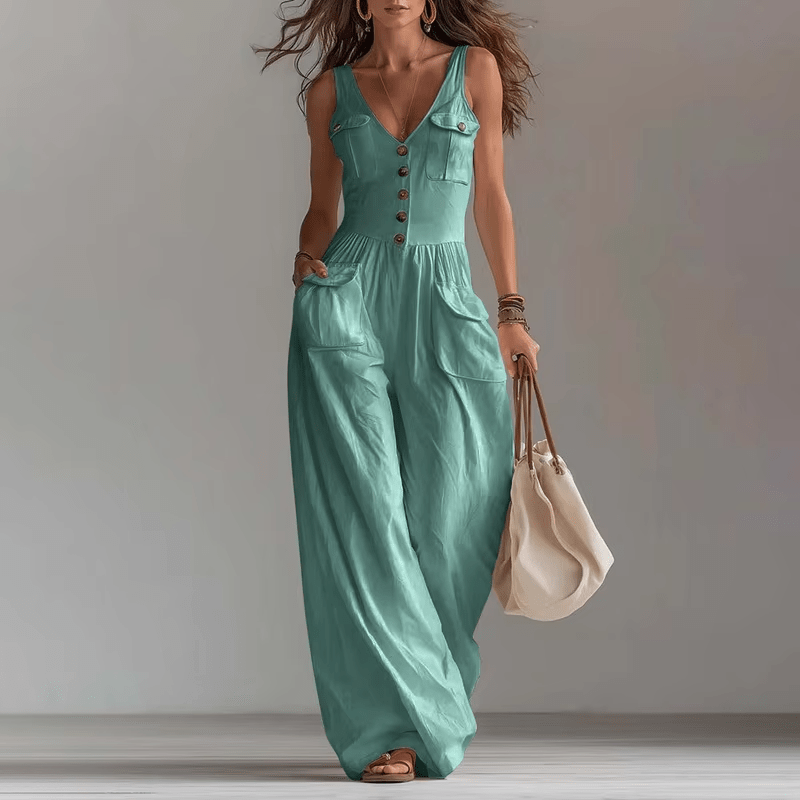 Pocket V-neck button vest jumpsuit for women - F.MarketD9DADCF93E9843E78A5AE2A46F634646eproloSPocket V-neck button vest jumpsuit for womenPocket V-neck button vest jumpsuit for women