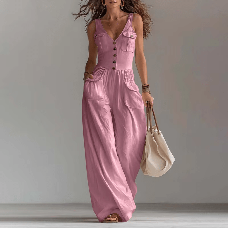 Pocket V-neck button vest jumpsuit for women - F.Market76E253E544A546D1A650C3A5192F7D2EeproloSPocket V-neck button vest jumpsuit for womenPocket V-neck button vest jumpsuit for women