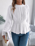 Real Shot of Autumn and Winter European and American Style Solid Color Cable Knit Waist-Cinching Ruffled Long-Sleeve Pullover Sweater, Independent Cross-Border Women's Fashion - F.MarketWhite / SF.MarketSReal Shot of Autumn and Winter European and American Style Solid Color Cable Knit Waist-Cinching Ruffled Long-Sleeve Pullover Sweater, Independent Cross-Border Women's FashionReal Shot of Autumn and Winter European and American Style Solid Color Cable Knit Waist-Cinching Ruffled Long-Sleeve Pull