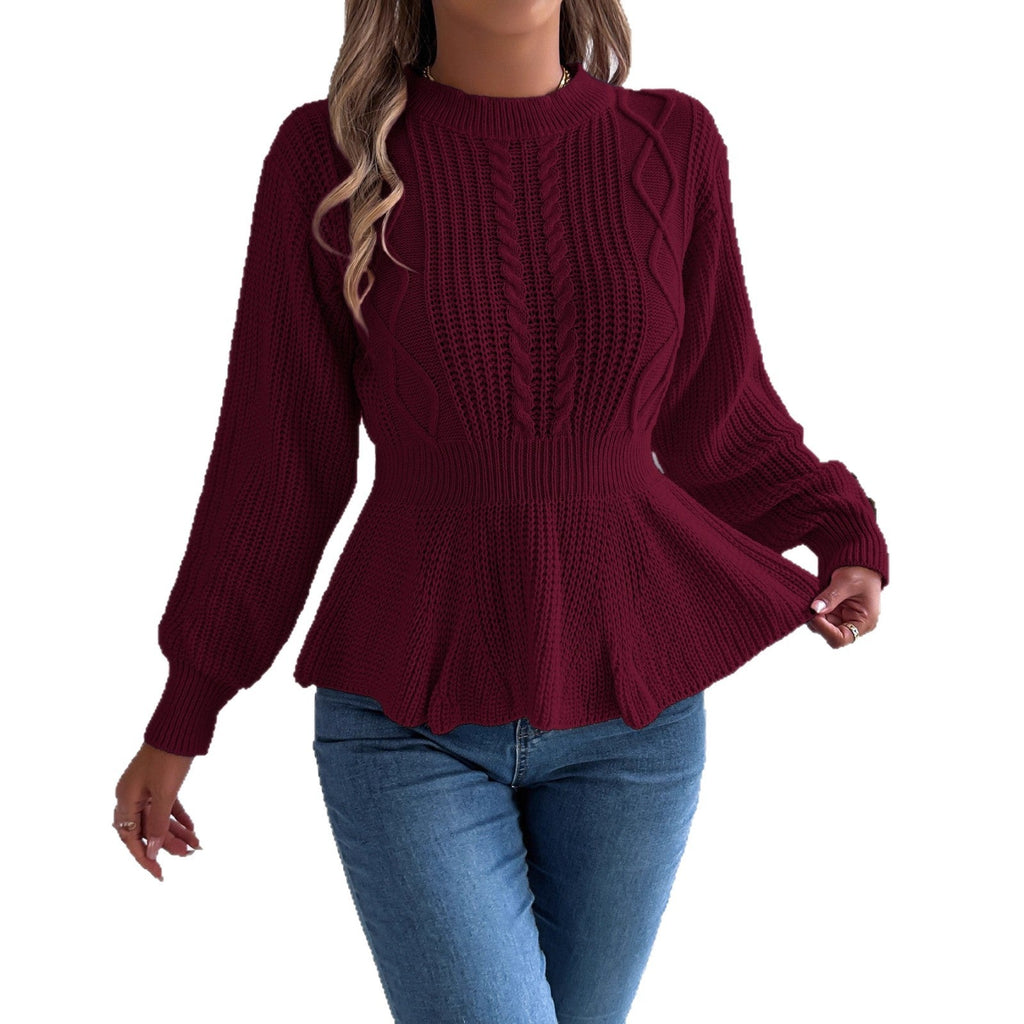 Real Shot of Autumn and Winter European and American Style Solid Color Cable Knit Waist-Cinching Ruffled Long-Sleeve Pullover Sweater, Independent Cross-Border Women's Fashion - F.MarketAmazon quality, promote with confidence / SF.MarketSReal Shot of Autumn and Winter European and American Style Solid Color Cable Knit Waist-Cinching Ruffled Long-Sleeve Pullover Sweater, Independent Cross-Border Women's FashionReal Shot of Autumn and Winter European and American Style Solid Color Cable Knit Waist
