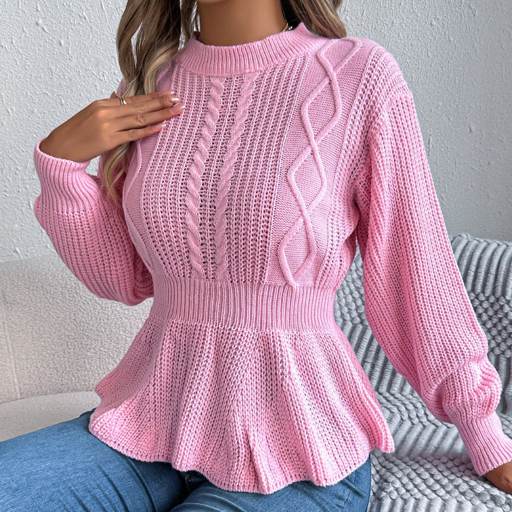 Real Shot of Autumn and Winter European and American Style Solid Color Cable Knit Waist-Cinching Ruffled Long-Sleeve Pullover Sweater, Independent Cross-Border Women's Fashion - F.MarketAmazon quality, promote with confidence / SF.MarketSReal Shot of Autumn and Winter European and American Style Solid Color Cable Knit Waist-Cinching Ruffled Long-Sleeve Pullover Sweater, Independent Cross-Border Women's FashionReal Shot of Autumn and Winter European and American Style Solid Color Cable Knit Waist