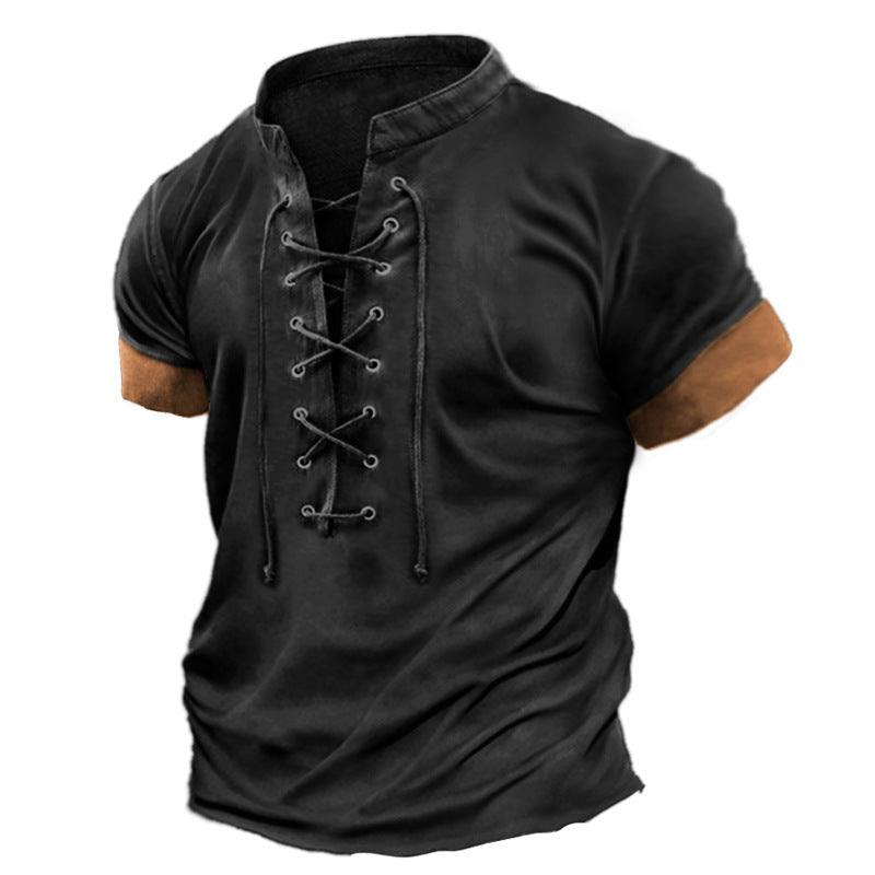 Retro V-Neck Tied Casual Short Sleeve T-Shirt for Men Plus Size Summer and Spring - F.Market6CE3021EEC95444788F5B590113BC592eproloSRetro V-Neck Tied Casual Short Sleeve T-Shirt for Men Plus Size Summer and SpringRetro V-Neck Tied Casual Short Sleeve T-Shirt for Men Plus Size Summer and Spring