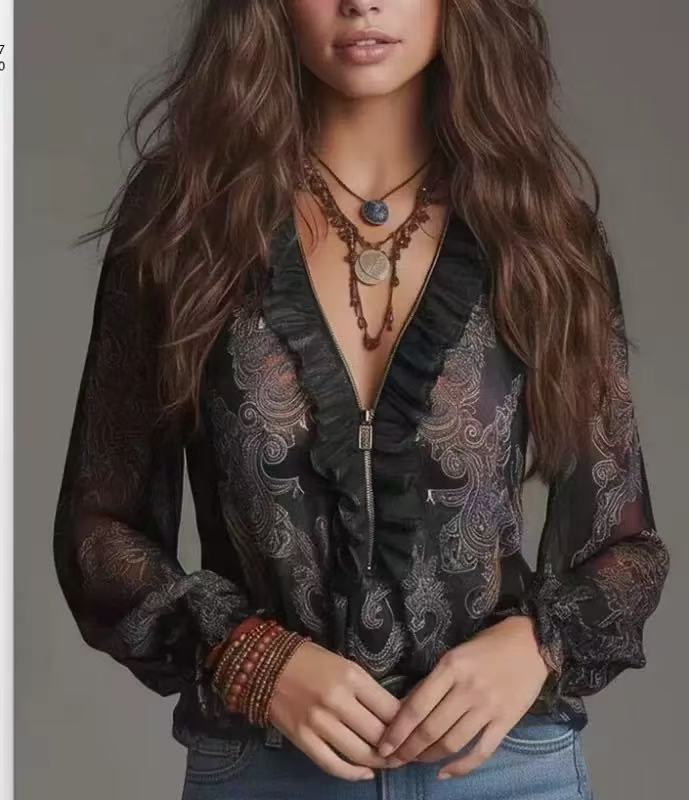 Romantic Boho Deep V-Neck Paisley Ruffle Chiffon Shirt - F.Market0FAA8D3FC13446E9B889828B1242496AeproloXSRomantic Boho Deep V-Neck Paisley Ruffle Chiffon ShirtRomantic Boho Deep V-Neck Paisley Ruffle Chiffon Shirt
