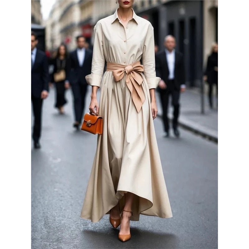 Solid color lace up POLO collar dress jacket long skirt coat - F.Market82E737577C274A3880EFA96B4C925A87eproloSSolid color lace up POLO collar dress jacket long skirt coatSolid color lace up POLO collar dress jacket long skirt coat