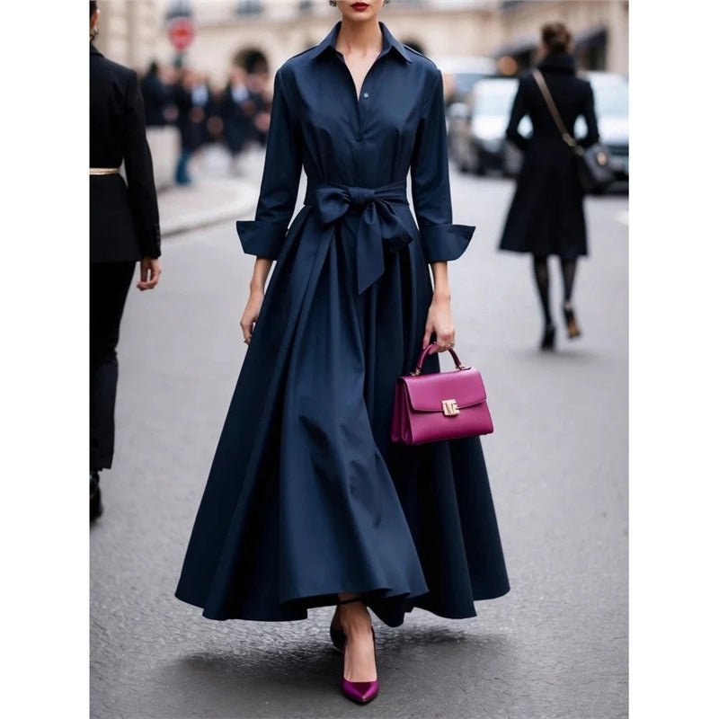 Solid color lace up POLO collar dress jacket long skirt coat - F.Market01D768AC899648259297BEDC6B51D6E6eproloSSolid color lace up POLO collar dress jacket long skirt coatSolid color lace up POLO collar dress jacket long skirt coat