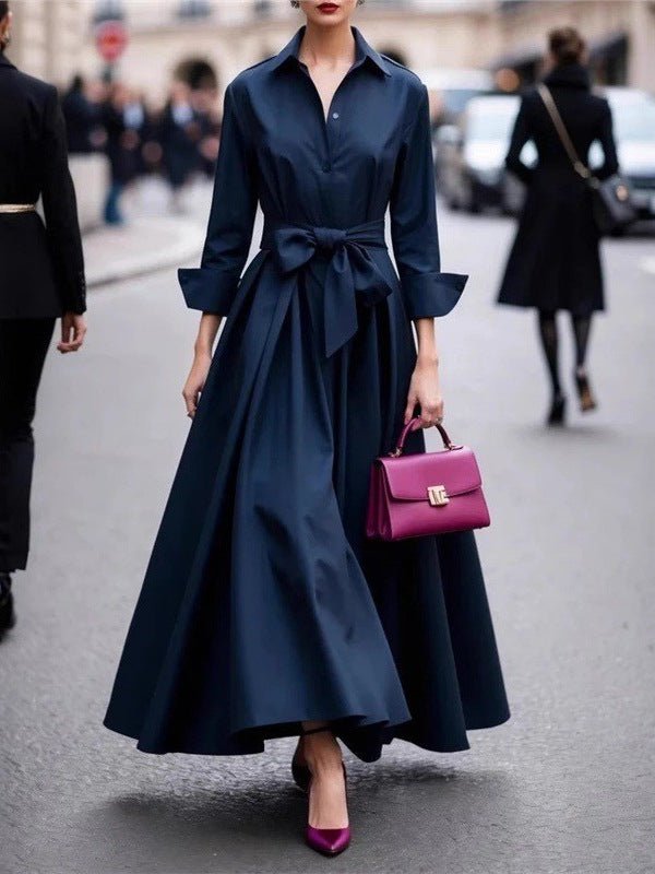 Solid color lace up POLO collar dress jacket long skirt coat - F.MarketE57D397980894E7EBDF168A359ACE50AeproloSSolid color lace up POLO collar dress jacket long skirt coatSolid color lace up POLO collar dress jacket long skirt coat