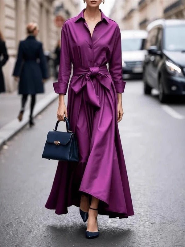 Solid color lace up POLO collar dress jacket long skirt coat - F.MarketE57D397980894E7EBDF168A359ACE50AeproloSSolid color lace up POLO collar dress jacket long skirt coatSolid color lace up POLO collar dress jacket long skirt coat