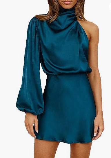 Spring 2024 Women's Satin Shoulder Long Sleeve Mini Skirt Silk Long Sleeve Crewneck Cocktail Skirt - F.Marketpeacock blue / SF.MarketSSpring 2024 Women's Satin Shoulder Long Sleeve Mini Skirt Silk Long Sleeve Crewneck Cocktail SkirtSpring 2024 Women's Satin Shoulder Long Sleeve Mini Skirt Silk Long Sleeve Crewneck Cocktail Skirt