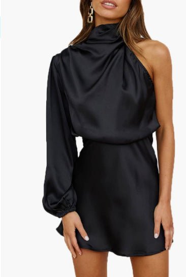 Spring 2024 Women's Satin Shoulder Long Sleeve Mini Skirt Silk Long Sleeve Crewneck Cocktail Skirt - F.MarketBlack / SF.MarketSSpring 2024 Women's Satin Shoulder Long Sleeve Mini Skirt Silk Long Sleeve Crewneck Cocktail SkirtSpring 2024 Women's Satin Shoulder Long Sleeve Mini Skirt Silk Long Sleeve Crewneck Cocktail Skirt