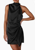 Spring 2024 Women's Short Formal Satin Dress Summer Sleeveless Collar Lace Up Waist Cocktail Party - F.MarketBlack / SF.MarketSSpring 2024 Women's Short Formal Satin Dress Summer Sleeveless Collar Lace Up Waist Cocktail PartySpring 2024 Women's Short Formal Satin Dress Summer Sleeveless Collar Lace Up Waist Cocktail Party