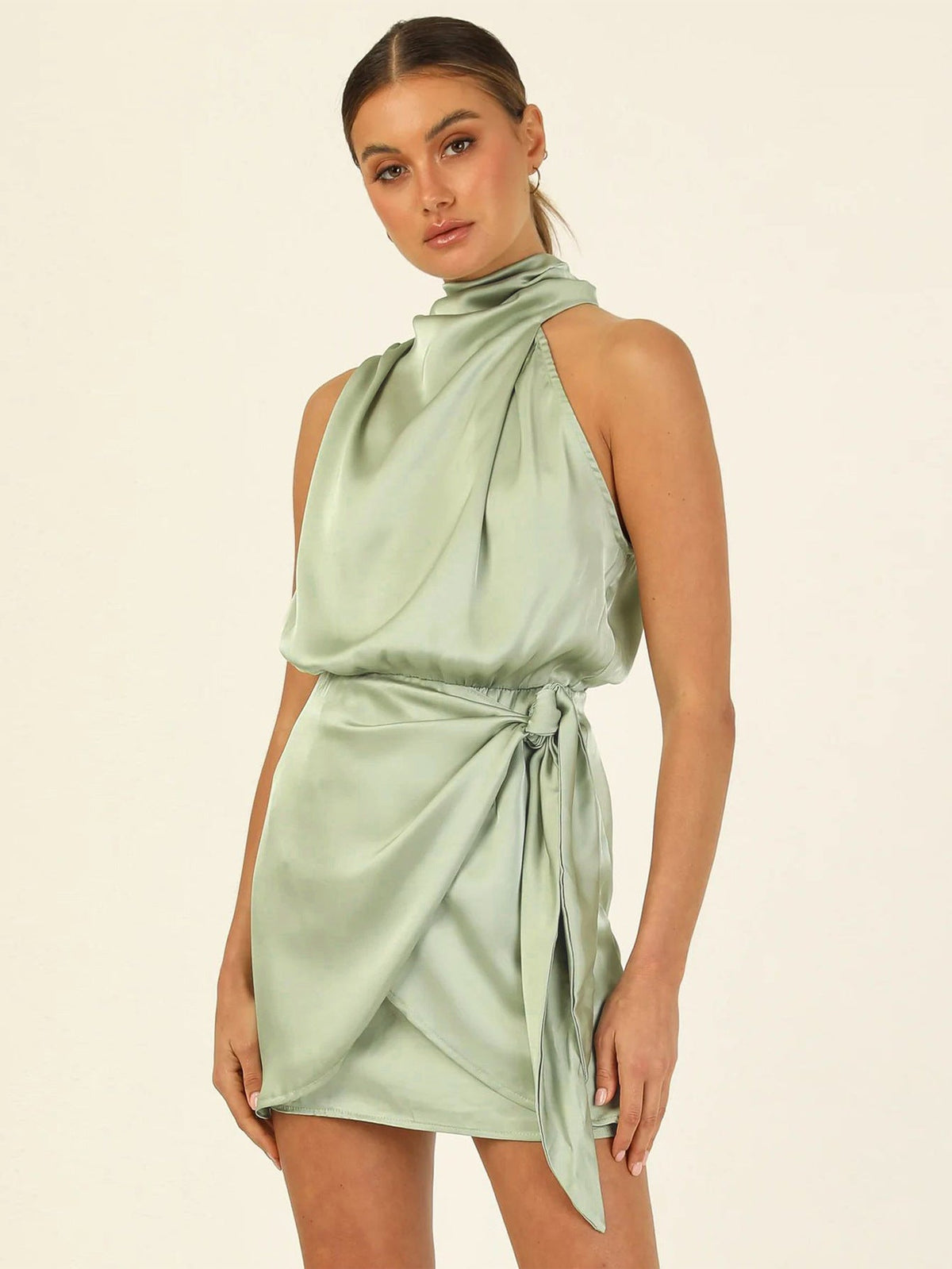 Spring 2024 Women's Short Formal Satin Dress Summer Sleeveless Collar Lace Up Waist Cocktail Party - F.MarketBlack / SF.MarketSSpring 2024 Women's Short Formal Satin Dress Summer Sleeveless Collar Lace Up Waist Cocktail PartySpring 2024 Women's Short Formal Satin Dress Summer Sleeveless Collar Lace Up Waist Cocktail Party