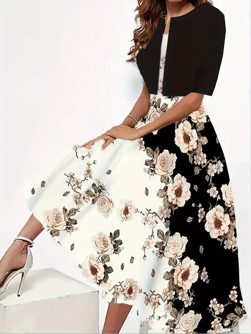 Two-piece long dress with floral and grass print, round neckline - F.Market0B74AA69468F4FB1B52683584E7FFA76eproloSTwo-piece long dress with floral and grass print, round necklineTwo-piece long dress with floral and grass print, round neckline