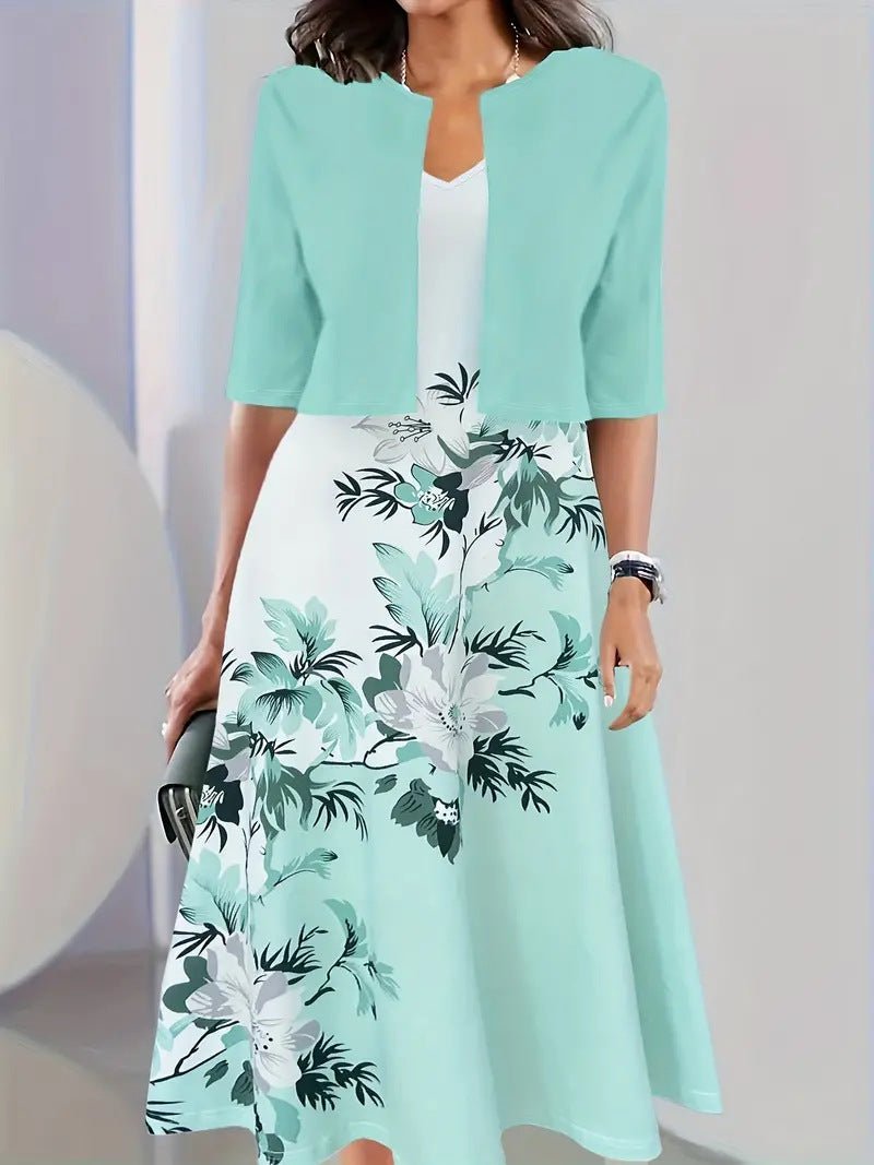 Two-piece long dress with floral and grass print, round neckline - F.MarketB04CECE5E95045CD911F76563F037550eproloSTwo-piece long dress with floral and grass print, round necklineTwo-piece long dress with floral and grass print, round neckline
