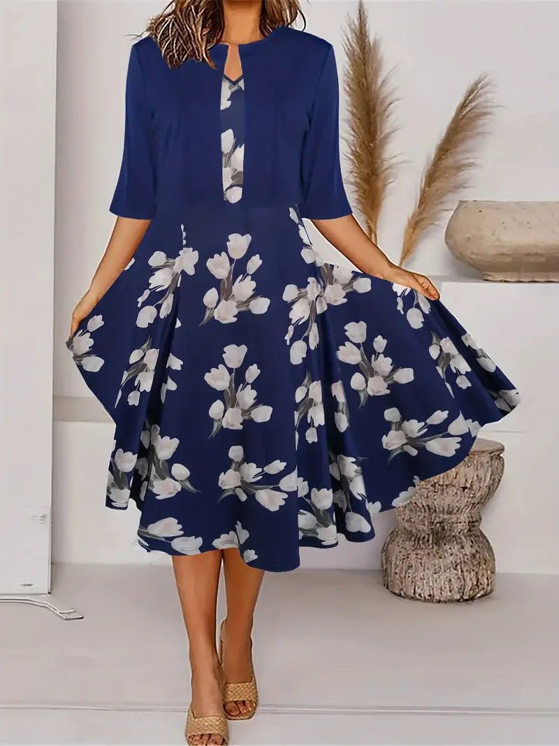 Two-piece long dress with floral and grass print, round neckline - F.Market1D766B15EC2743B592B2CC04CBF21E33eproloSTwo-piece long dress with floral and grass print, round necklineTwo-piece long dress with floral and grass print, round neckline