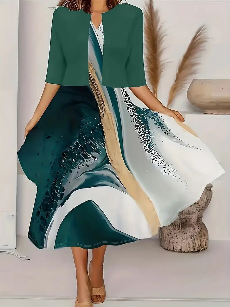 Two-piece long dress with floral and grass print, round neckline - F.Market1D766B15EC2743B592B2CC04CBF21E33eproloSTwo-piece long dress with floral and grass print, round necklineTwo-piece long dress with floral and grass print, round neckline